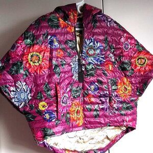 BURGANDY cropped hi-low floral down poncho with hood NWT 🎈HOST PICK🎈